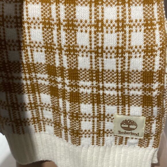 Timberland Unisex Cream Tan Buffalo Plaid Knit Rectangular Scarf One Size - Picture 7 of 7